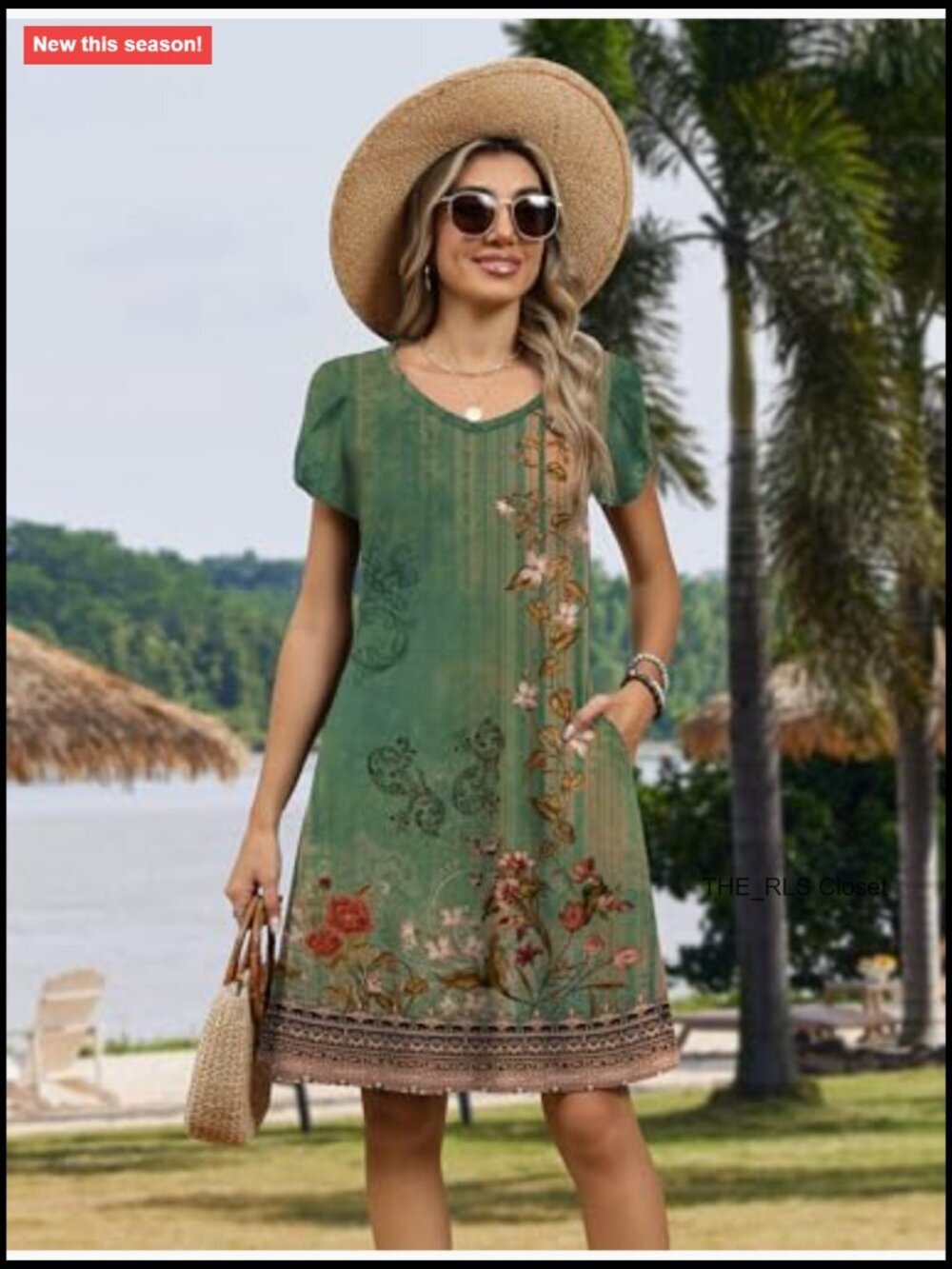 Polyester Spandex A-Line Mini Dress with Pockets V-Neck Short Sleeve - Picture 5 of 7